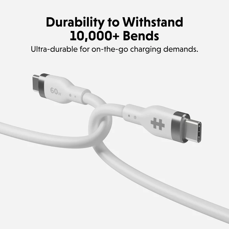 HyperJuice 60W Silicone USB-C to USB-C Cable (1.5M/5Ft) - Blanc