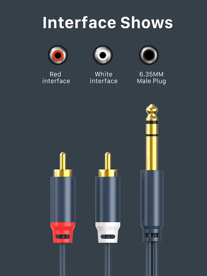 Bulk 1/4 inch (6.35mm) Stereo Jacket to Dual RCA Audio Y Cable