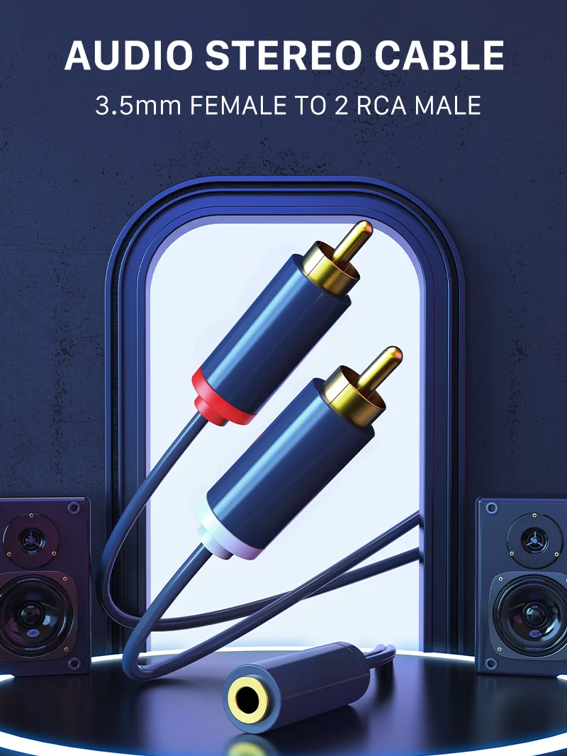 3.5mm Female to 2 RCA Male Cable Audio Y Adapter