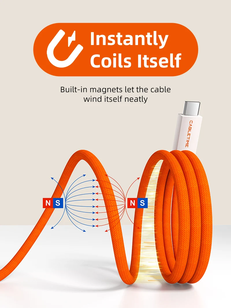 240W USB4 Magnetic Coil USB-C Charging Cable 1M 40Gbps 8K for MacBook iPad Android