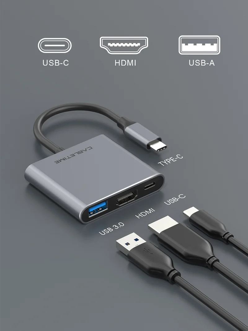 4K Portable 3 in 1 USB C Hub for TV Samsung Dell PC