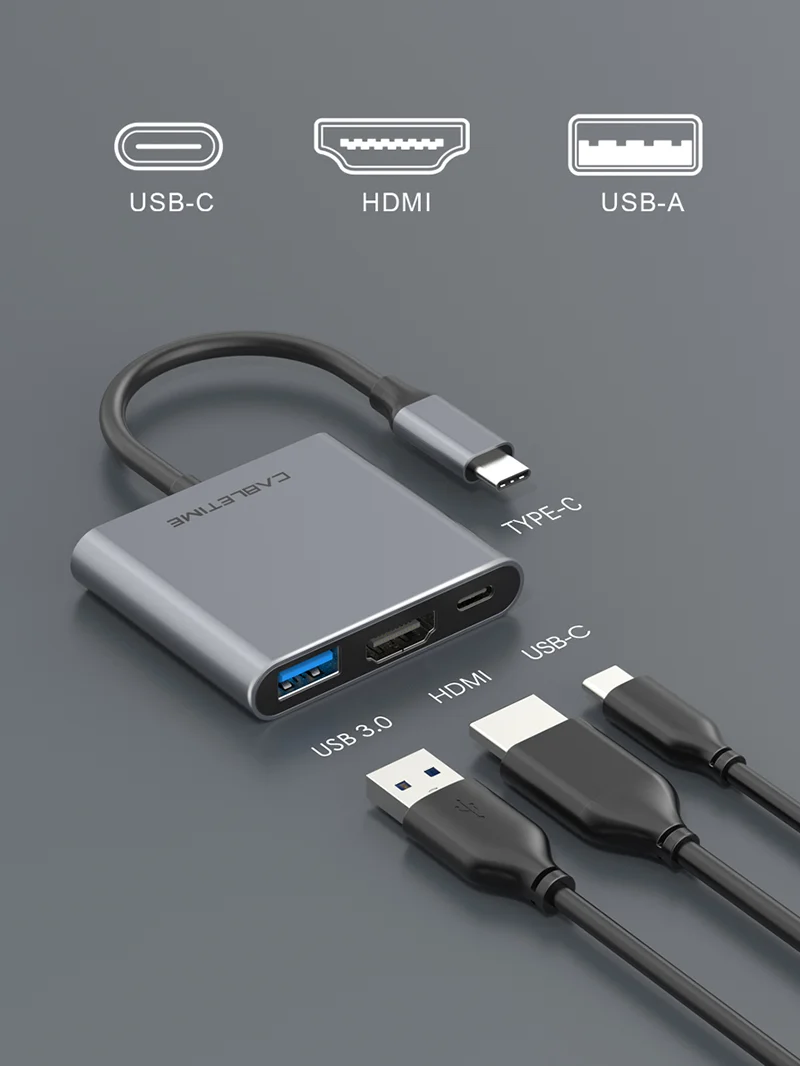 4K Portable 3 in 1 USB C Hub for TV Samsung Dell PC