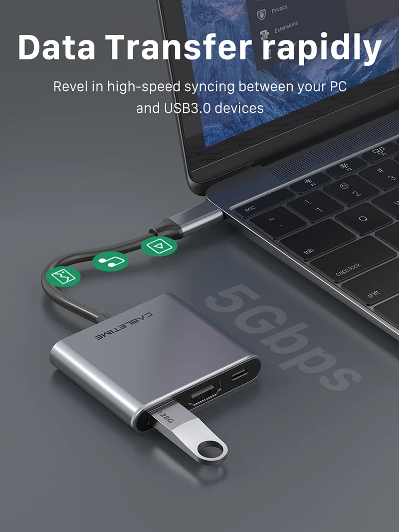 4K Portable 3 in 1 USB C Hub for TV Samsung Dell PC