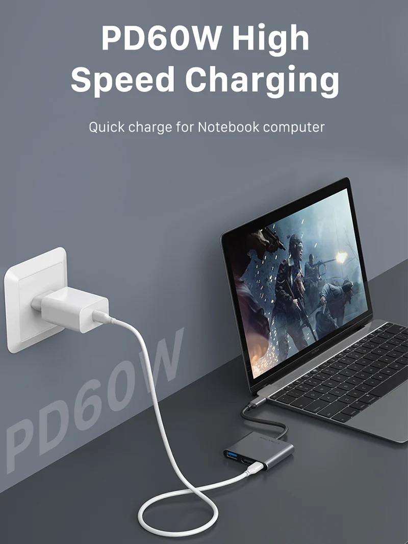 4K Portable 3 in 1 USB C Hub for TV Samsung Dell PC