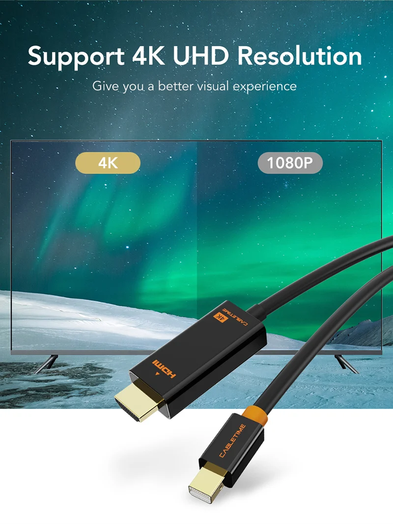 Black 4K 30Hz Mini DisplayPort to HDMI Cable