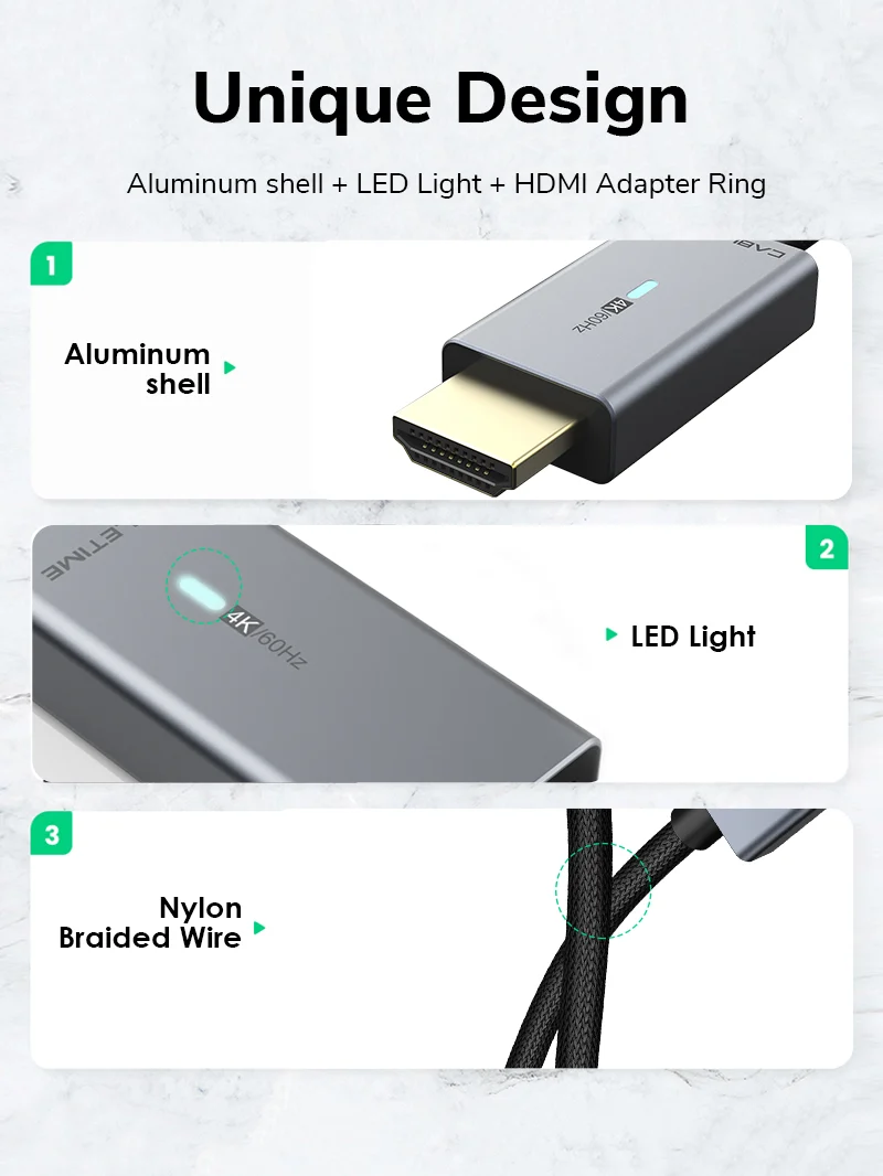 Mini DP to HDMI Cable 4K 30Hz with LED Indicator Light