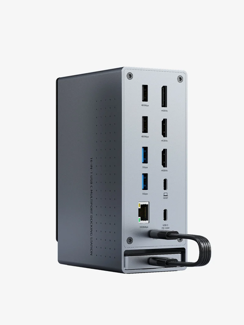 Three Monitor 16-in-1 USB Type C Docking Station with SSD Enclosure