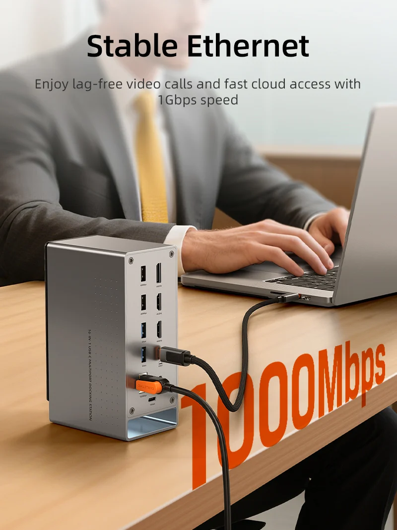 Three Monitor 16-in-1 USB Type C Docking Station with SSD Enclosure