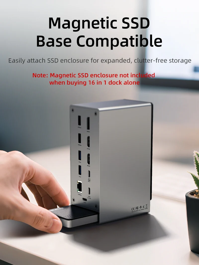Three Monitor 16-in-1 USB Type C Docking Station with SSD Enclosure