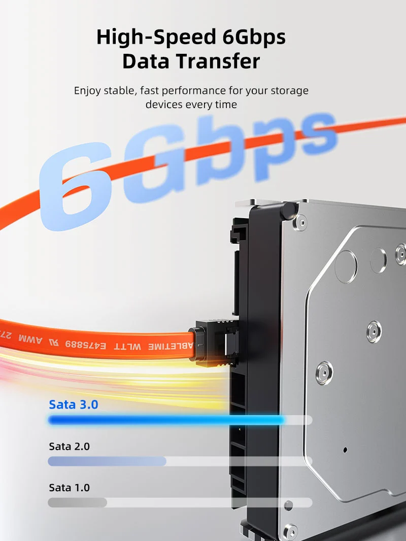 6Gbps Sata 3.0 Cable Straight Angle for HDD/SSD/CD and DVD Drives