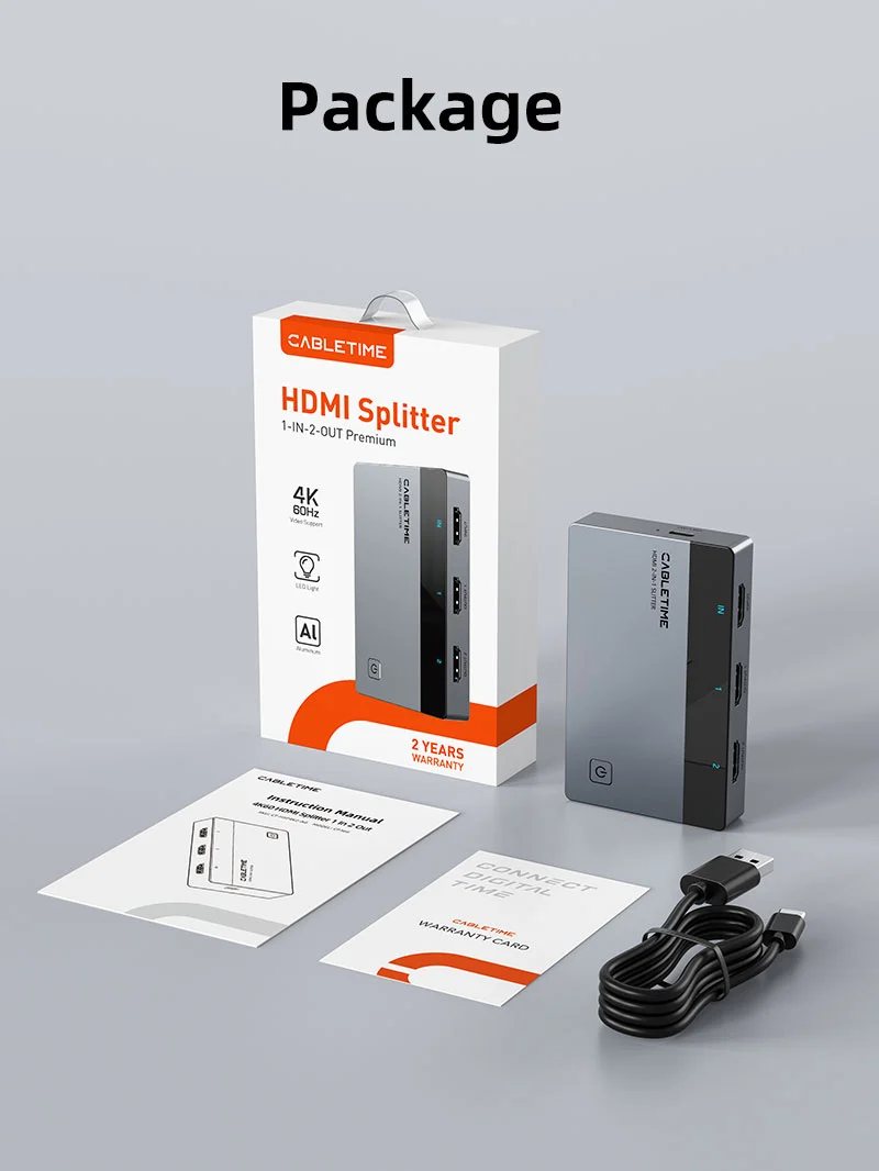 4K 60Hz HDMI Splitter 1 IN 2 Out for Dual Monitors