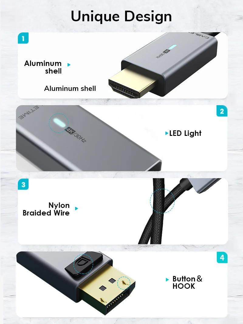 DP to HDMI Converter Cable 4K 30Hz