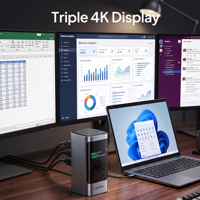 14-in-1 USB-C Docking Station with Smart Display & Touch Controls