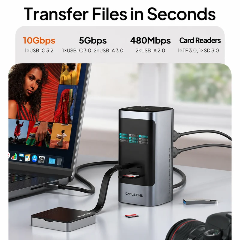 14-in-1 USB-C Docking Station with Smart Display & Touch Controls