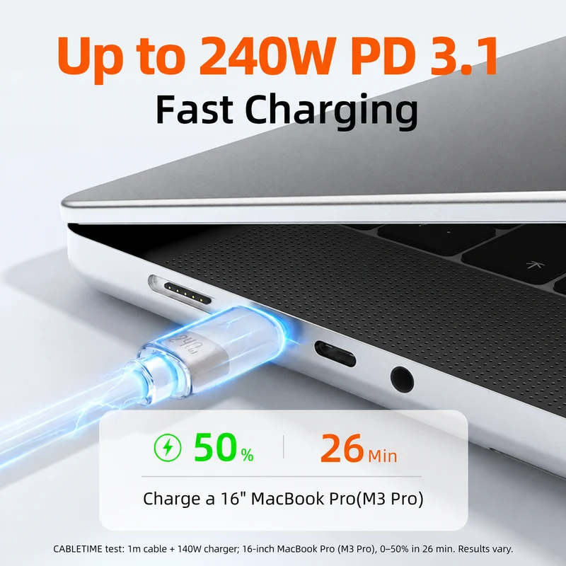 Soft Silicone 240W USB-C Charging Cable for MacBook Pro