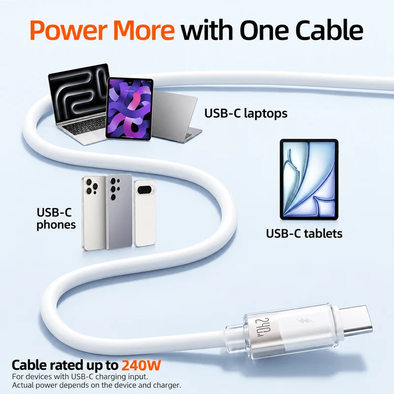 Soft Silicone 240W USB-C Charging Cable for MacBook Pro