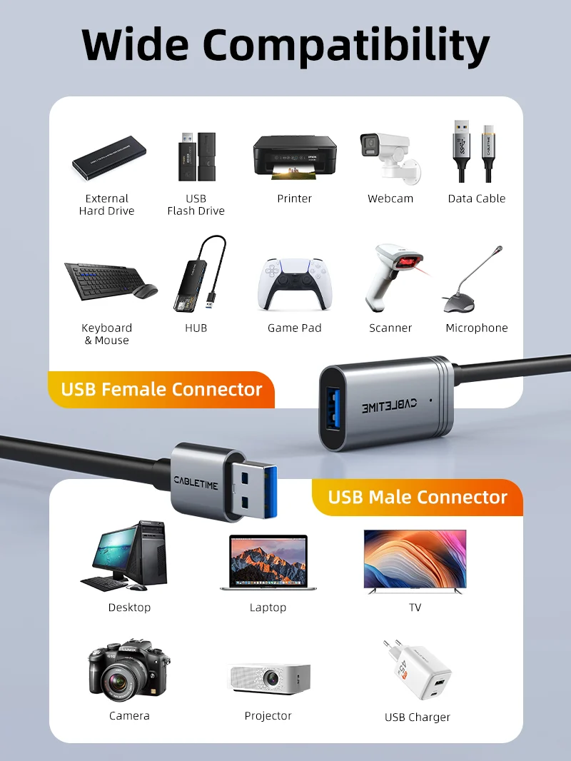 USB 3.0 Active Extension Cable Male to Female 5m 10m 15m 20m with Amplifier