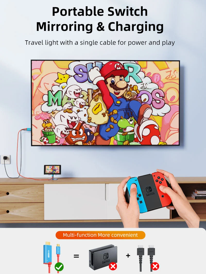 4K60Hz USB C to HDMI Adapter Cable for Nintendo Switch 2 Mini Dock with PD100W