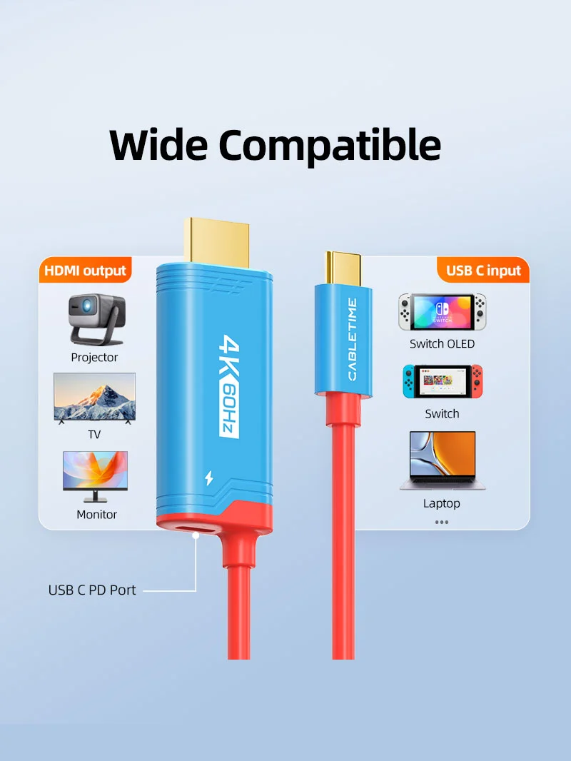 4K60Hz USB C to HDMI Adapter Cable for Nintendo Switch 2 Mini Dock with PD100W