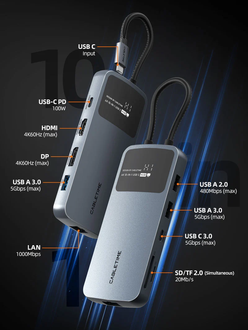 4K 60Hz USB C Multiport Hub With HDMI and DisplayPort