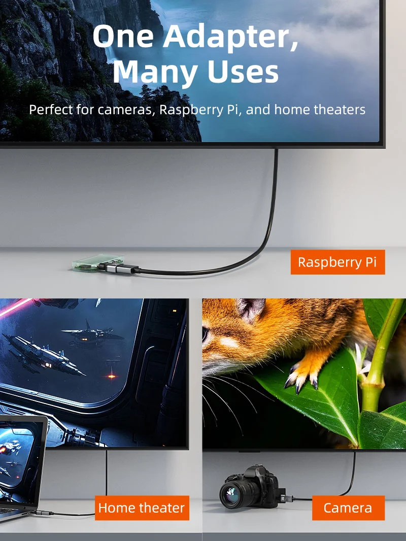 Bidirectional 8K Mini HDMI Male to HDMI Female Adapter