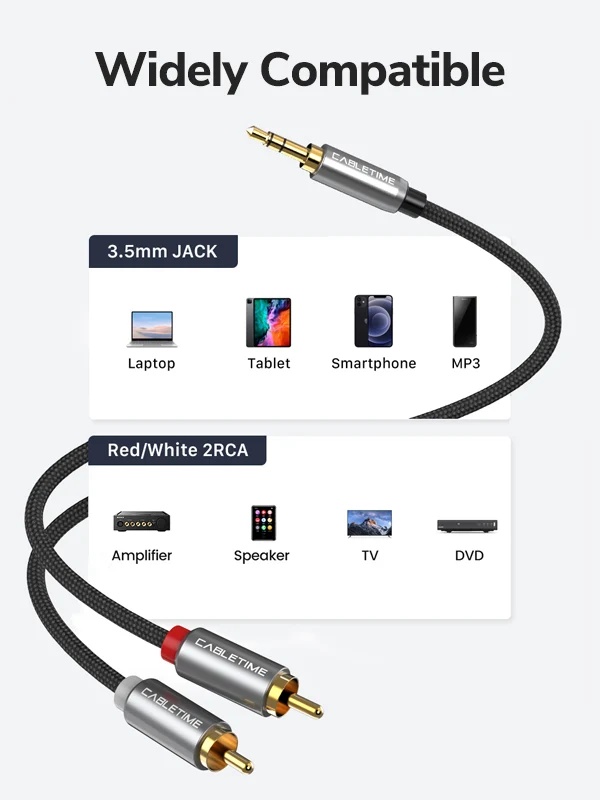 3.5 MM Audio Jack to 2 RCA Audio Cable