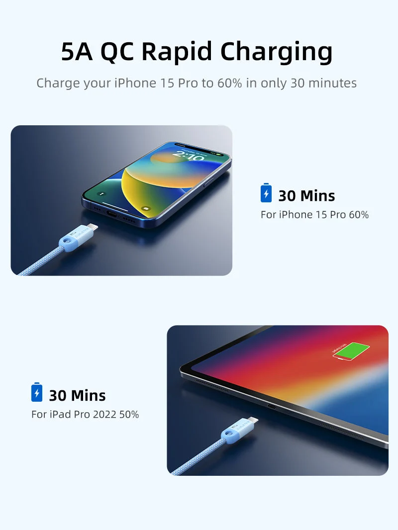 3-Pack 100W USB-C to USB-C Braided Charging Cables
