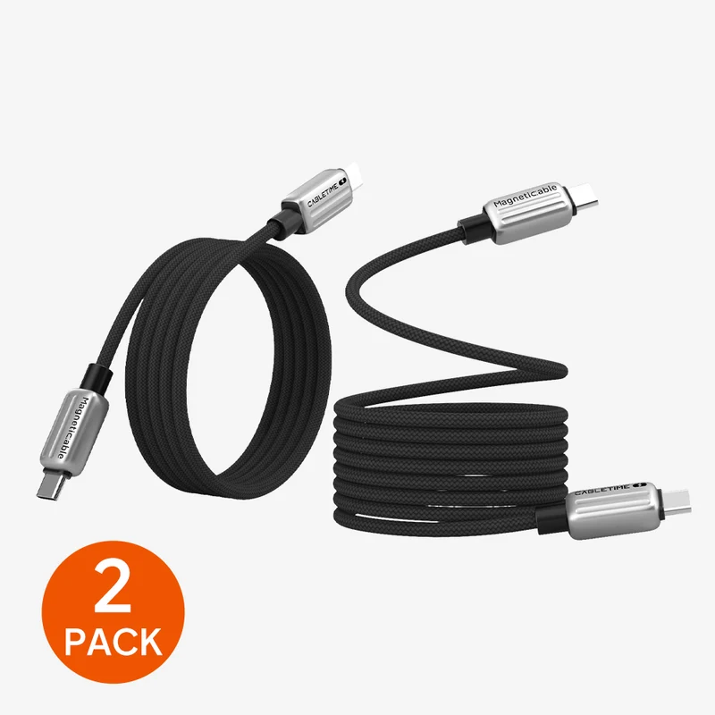 2 Pack 240w USB C to USB C Coiling Magnetic Charging Cable, Braided Tangle-Free Design for iPhone & Android