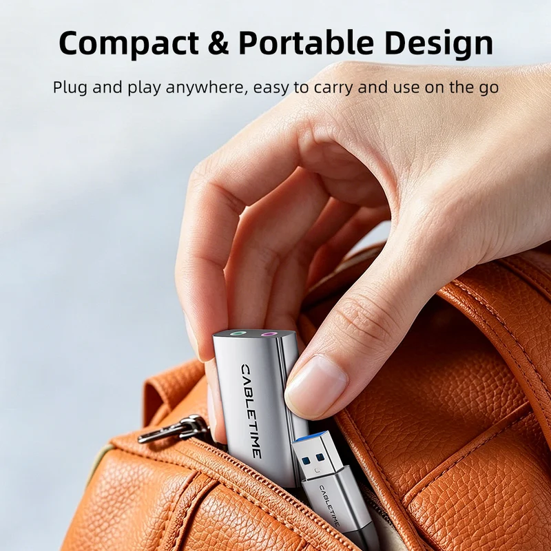 USB-C/A to 3.5mm External Sound Card with Mic & Headphone Jacks