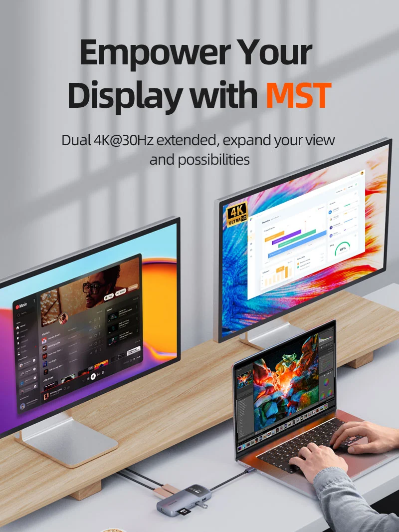 USB C Dual HDMI 4K Docking Station with Ethernet 100W PD for MacBook/Dell/HP/Surface/Lenovo