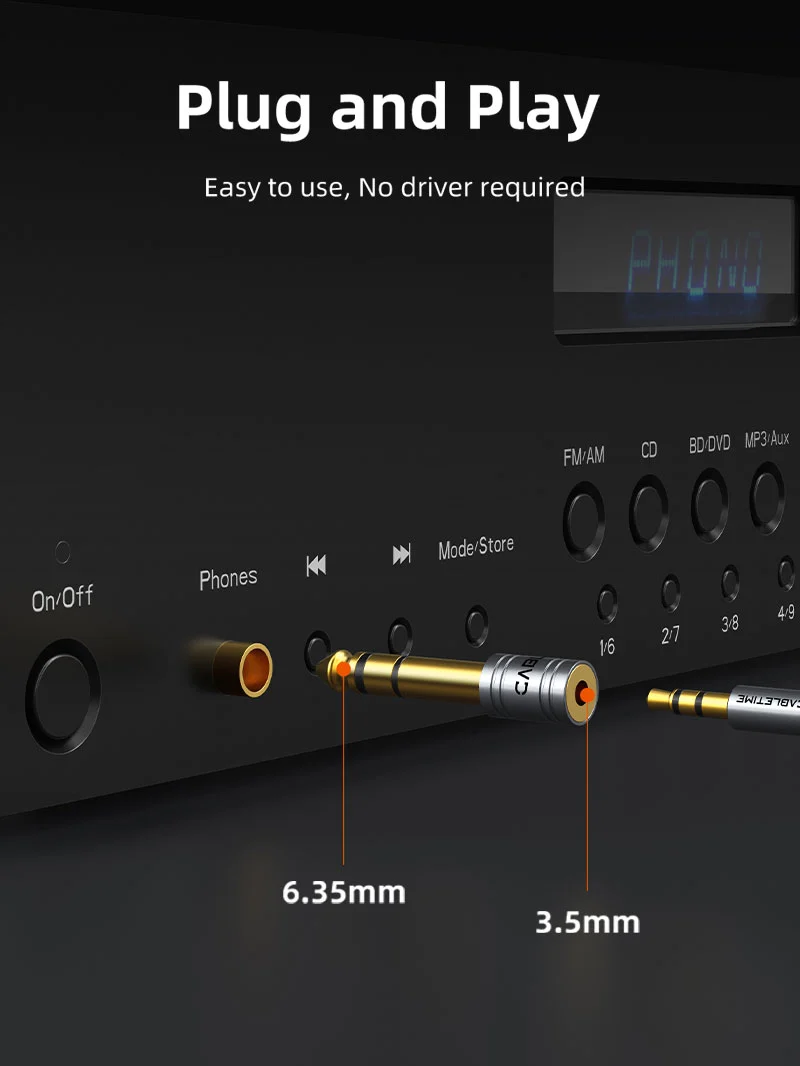 6.35mm 1/4 Male to 3.5mm 1/8 Female Stereo Audio Headphone Adapter