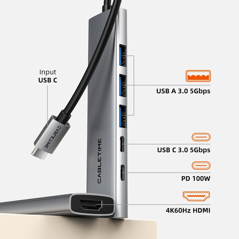 6 IN 1 USB C Hub with HDMI and 100W Power Delivery for Macbook Pro Air