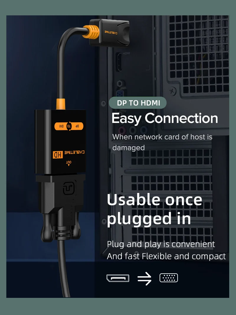 DP to DVI Adapter Converter 1080P