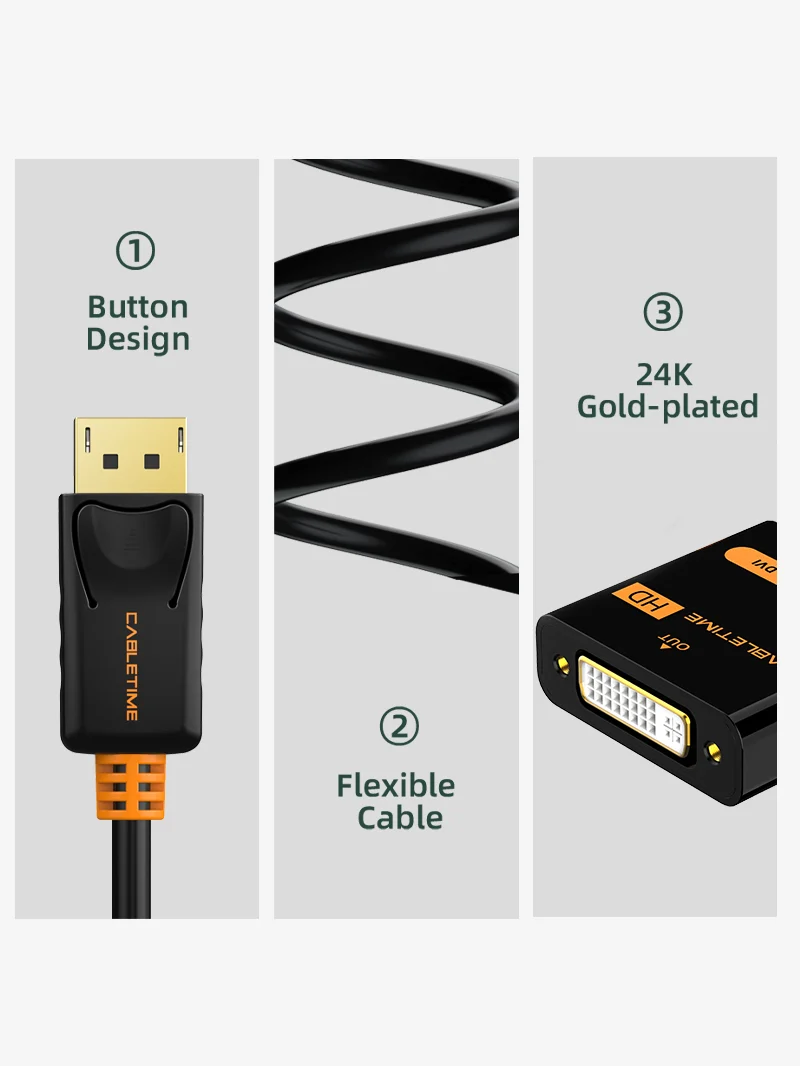 DP to DVI Adapter Converter 1080P
