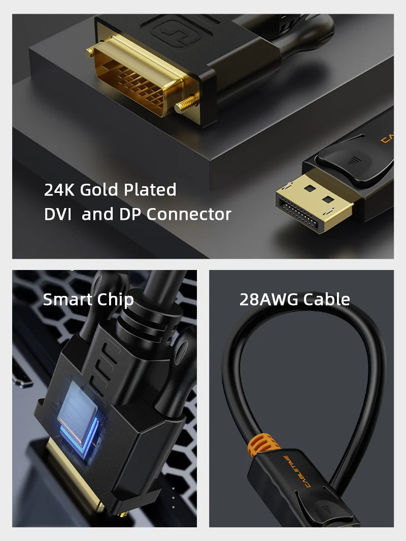 DisplayPort to DVI D Cable Cord 1080P for PC Projector HDTV