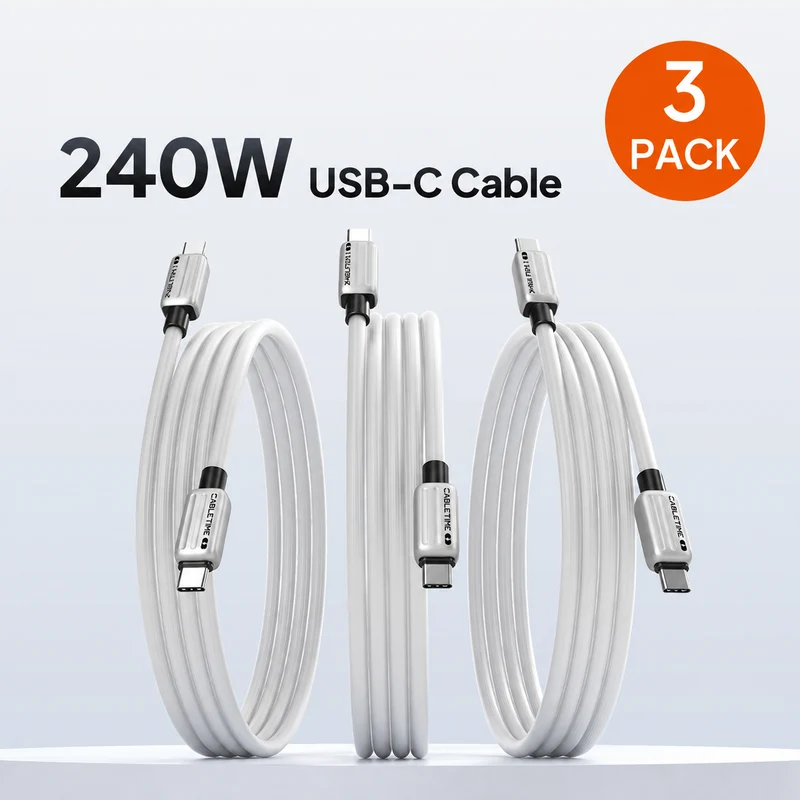 3-Pack 240W USB-C to USB-C Fast Charging Cable, Soft Silicone, 1M/2M
