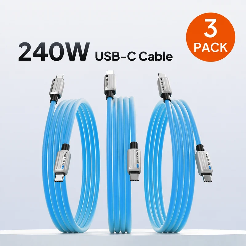 3-Pack 240W USB-C to USB-C Fast Charging Cable, Soft Silicone, 1M/2M