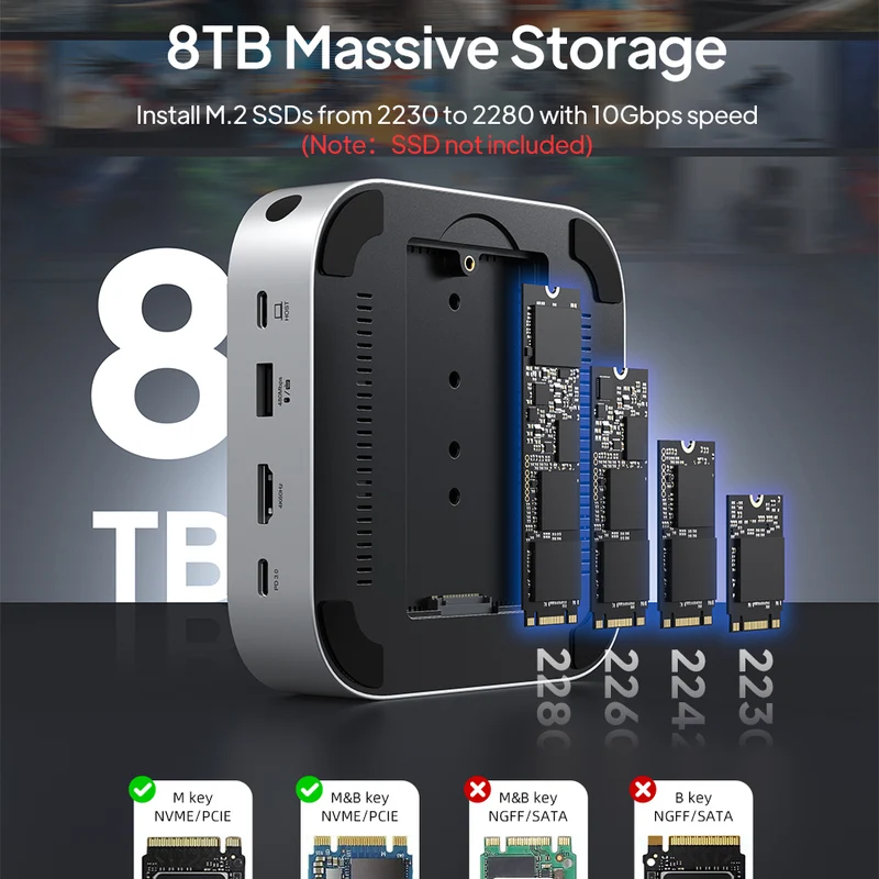 Mac Mini M4 Dock with 8TB NVMe SSD Expansion, Dual 4K Display & 10Gbps USB-C Hub