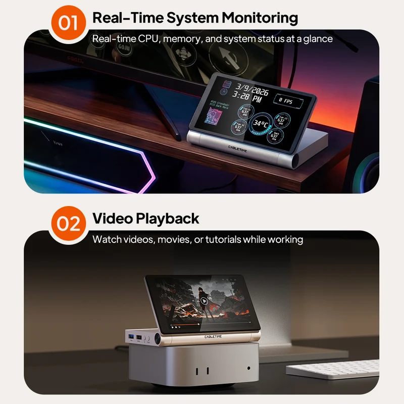 8-in-1 USB-C Docking Station with 5.5" Built-in Display