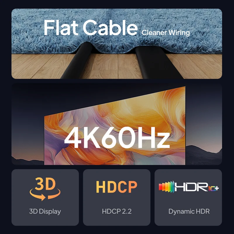 4K60Hz High-Speed HDMI Flat Cable HDR10+ for PS5, TV, Monitor & Projector