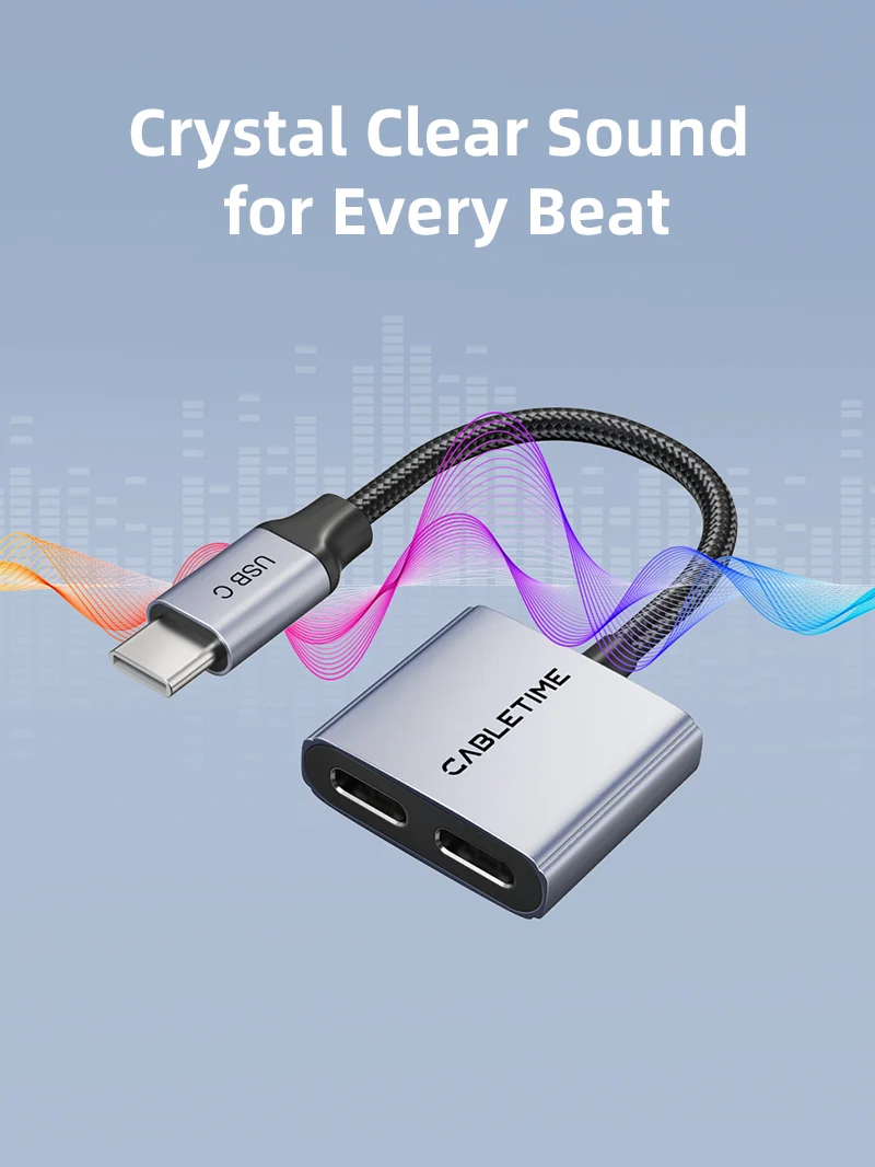 USB C Splitter 2-in-1 USB C to Dual USB C Headphone and Charger Adapter