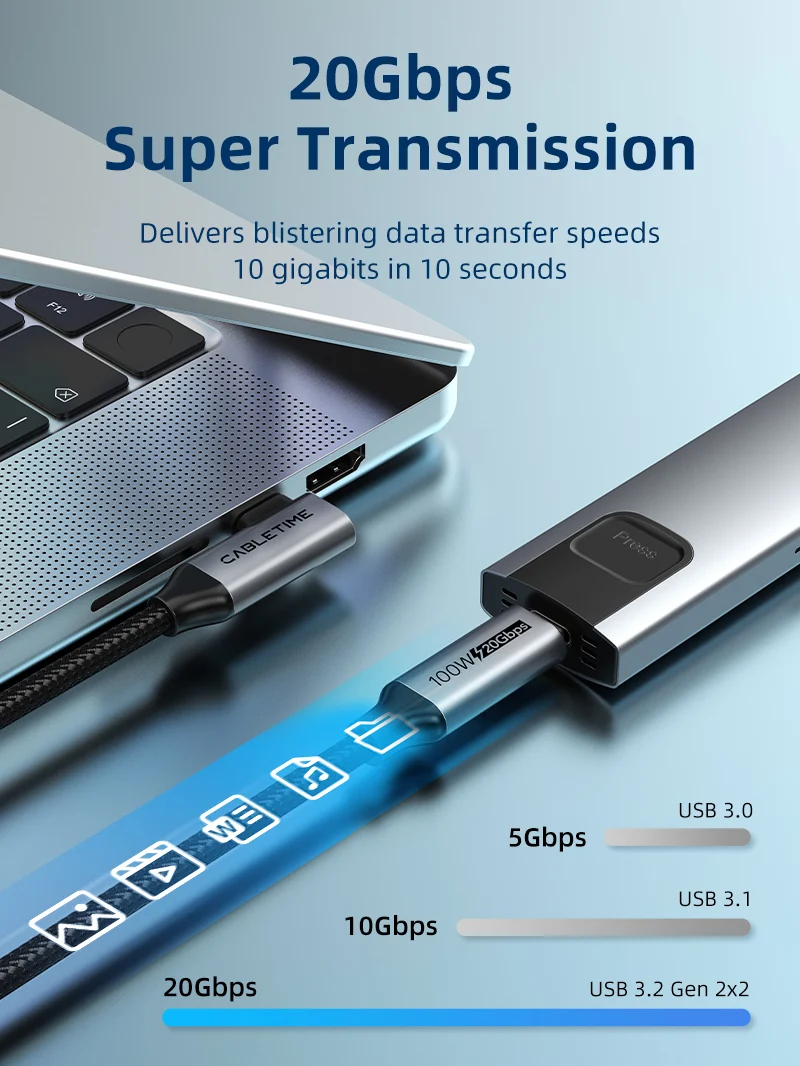 90 Degree Right Angle USB C to USB C Cable 20Gbps 100W 4K
