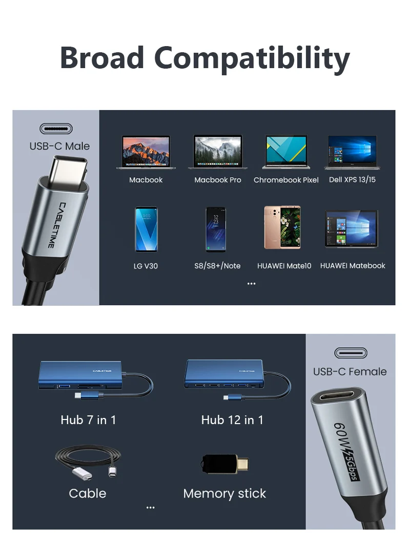 USB 3.0 Type C Male to Female Extension Cable for Hub
