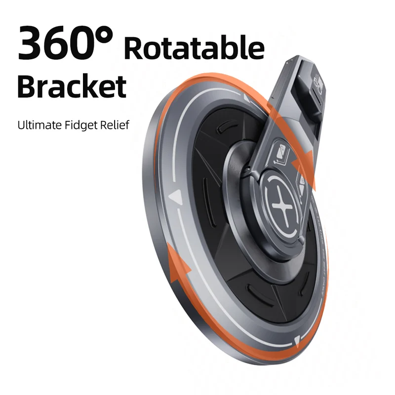 Foldable Magnetic Phone Grip Stand with Stress-Relief 360°Rotation & Switch