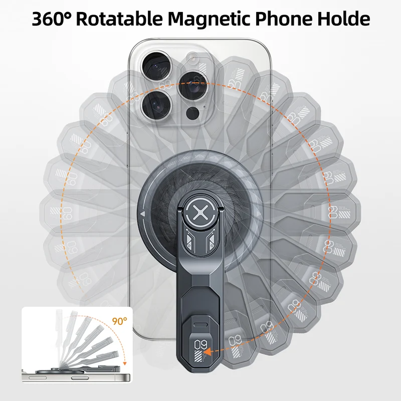 Foldable Magnetic Phone Grip Stand with Stress-Relief 360°Rotation & Switch