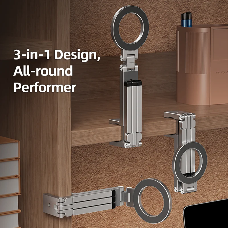 Portable Magnetic Phone Stand Tripod with Clip, Foldable MagSafe Phone Holder for iPhone & Smartphones