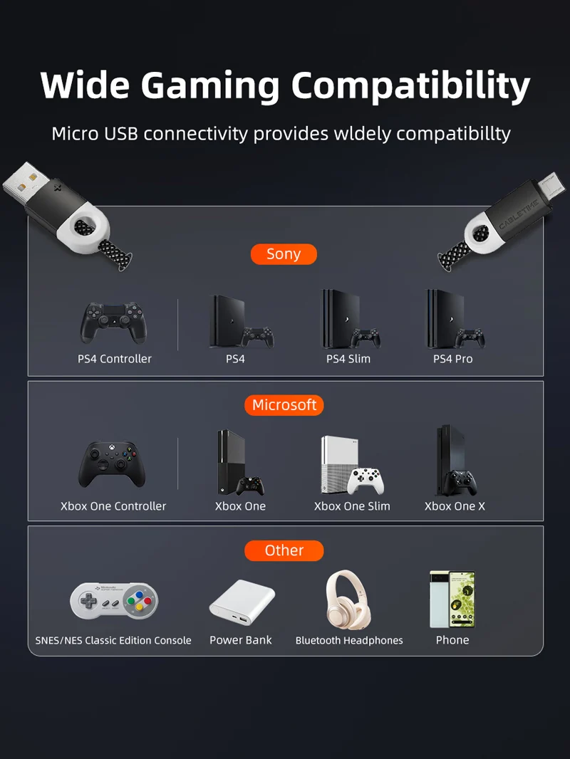 PS4 Controller Charger Cable Micro USB Charging Cable for Samsung Galaxy S7 Edge S6 S5