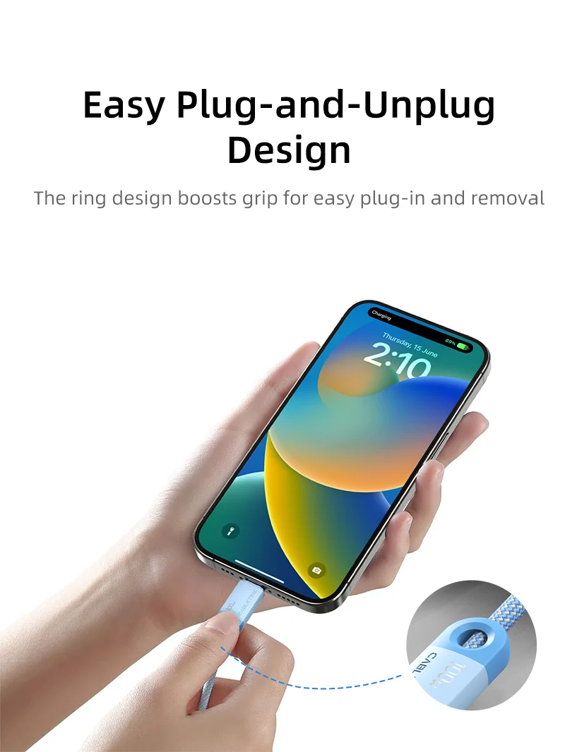 100W USB C to USB C Fast Charger Cable Braided 2M for iPhone 17/16/16 Plus/16 Pro/16 Pro Max/15