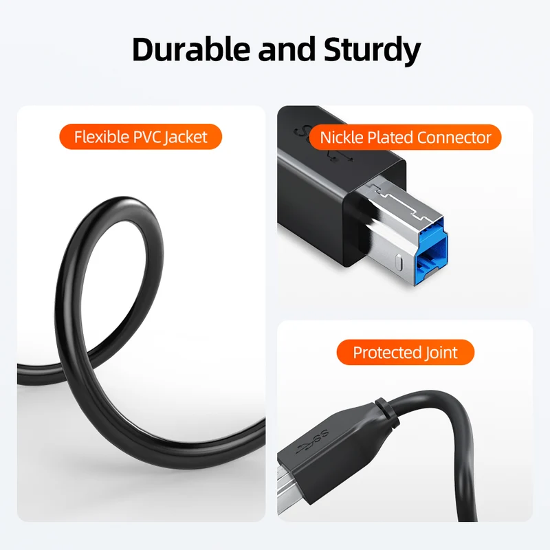 USB 3.0 A to B Data Cable 5Gbps for Printers,Scanners & External Drives