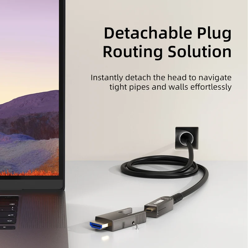 4K 60Hz Detachable Active Fiber Optic HDMI 2.0 Cable In Wall - 18Gbps AOC for Home Theater, PS5, Projectors